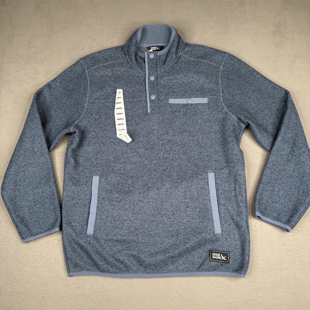 Eddie Bauer Sweater Fleece Pullover Mens Small Blue Quarter Snap Classic Fit